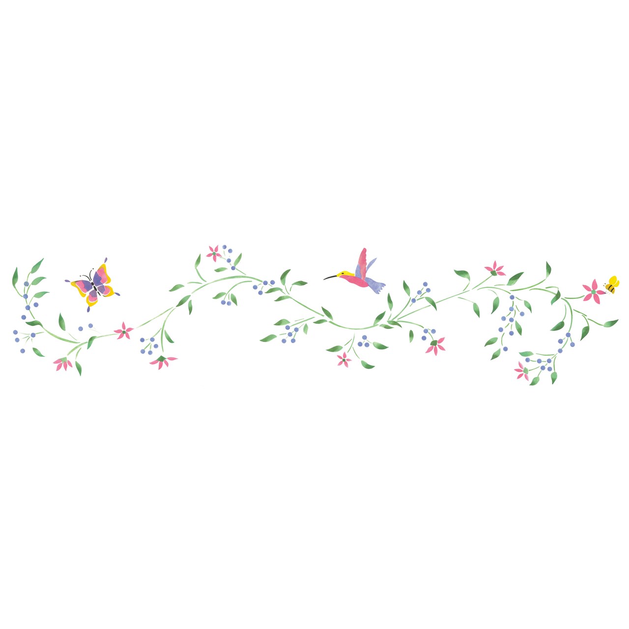 Hummingbird and Vine Wall Stencil | 2821 by Designer Stencils | Animal & Nature Stencils | Reusable Art Craft Stencils for Painting on Walls, Canvas, Wood | Reusable Plastic Paint Stencil for Home Makeover | Easy to Use & Clean Art Stencil